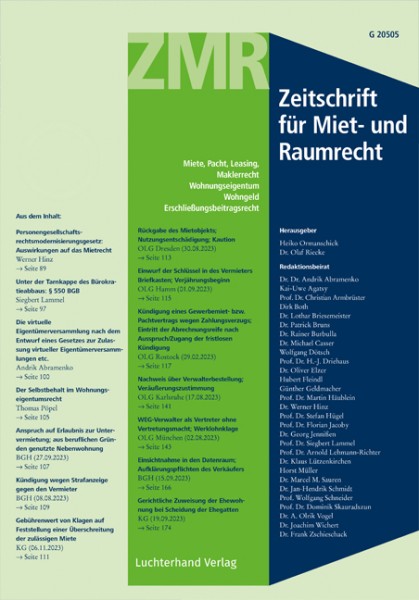 ZMR - Zeitschrift für Miet- und Raumrecht - Heft 1|2022