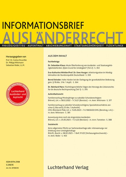 Informationsbrief Ausländerrecht - Ausgabe 11-12|2022
