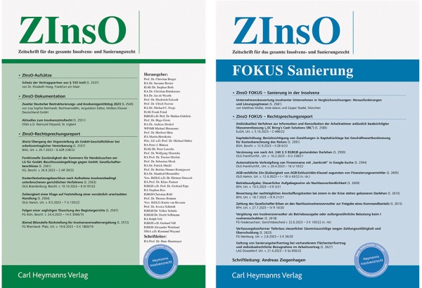 ZInsO - Zeitschrift für das gesamte Insolvenz- und Sanierungsrecht (Probeabonnement - 2 Hefte)